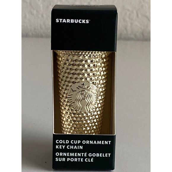 Starbucks Holiday 2022 Venti Gold Bling Tumbler And Keychain Ornament Bundle SET - Picture 10 of 12